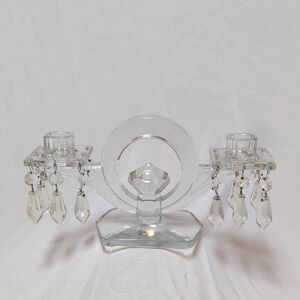 Heisey Kohinoor Art Deco Glass Candelabra With Hanging Prisms SEE PHOTOS